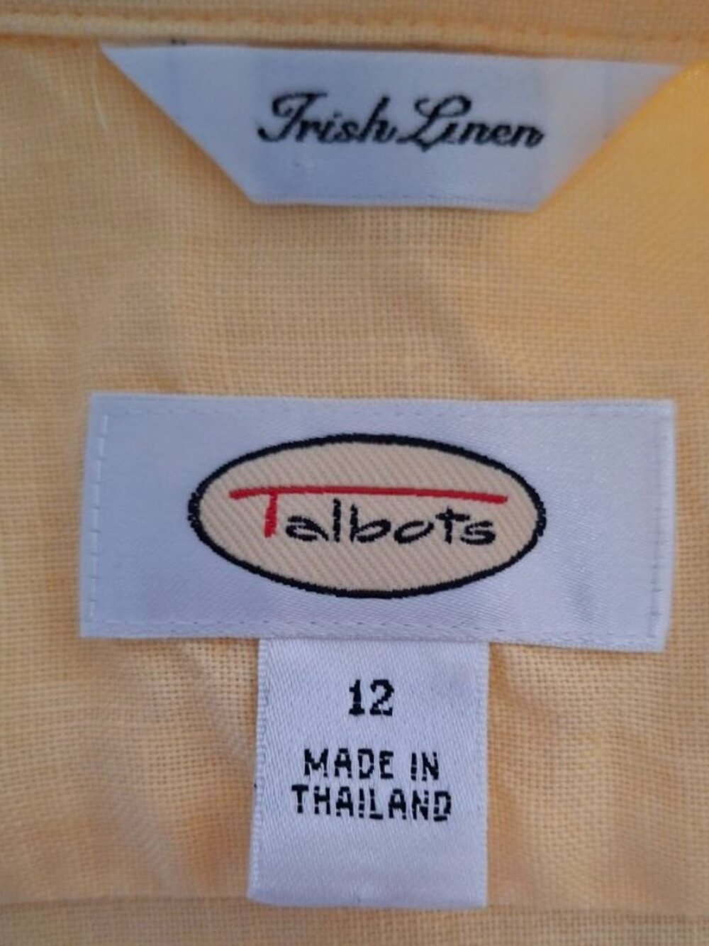 Talbots  Irish Linen Vintage Light Yellow Button‑Up Shirt Size 12 - Picture 7 of 11